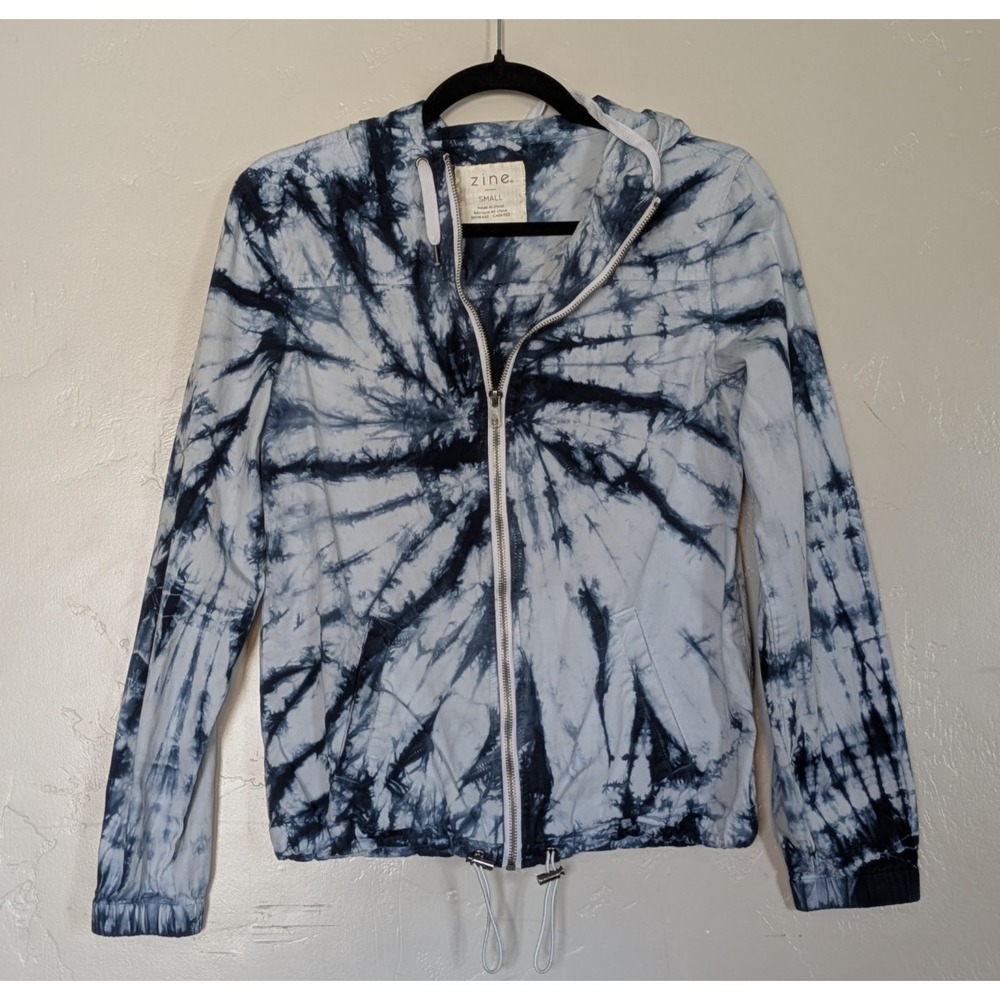 Zine Tie Dye Hooded Jacket Small Blue White Zip Up Lightweight